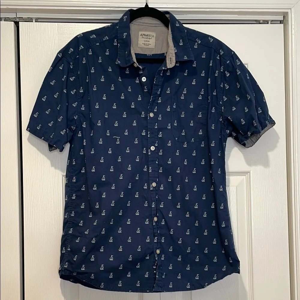 Alphabeta Mens Casual Button Up Shirt Size L Preppy Capsule Ivy Old Money Staple - Picture 1 of 7